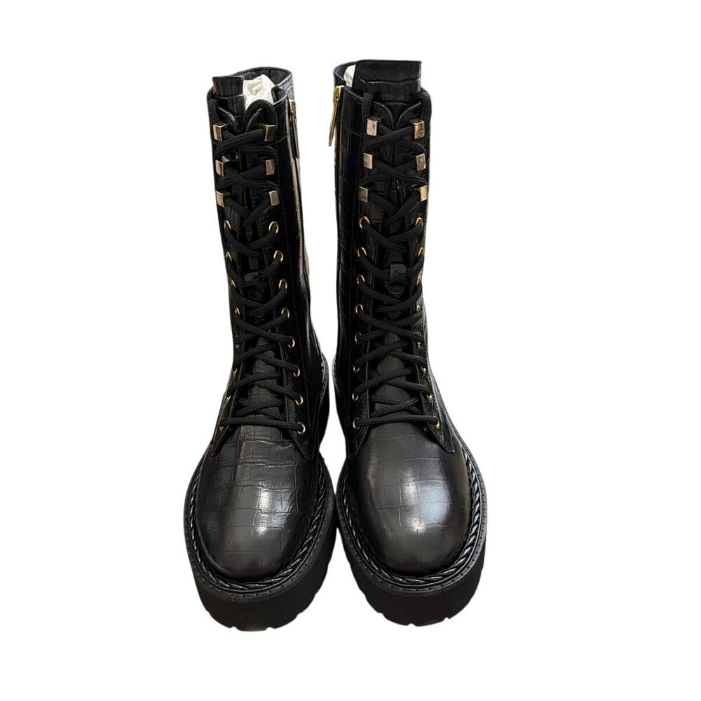 Aquatalia Silvana croc embossed water repellent combat boot Size 8 New